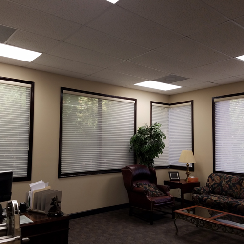 blinds-roller Roller shades offer convenient privacy.